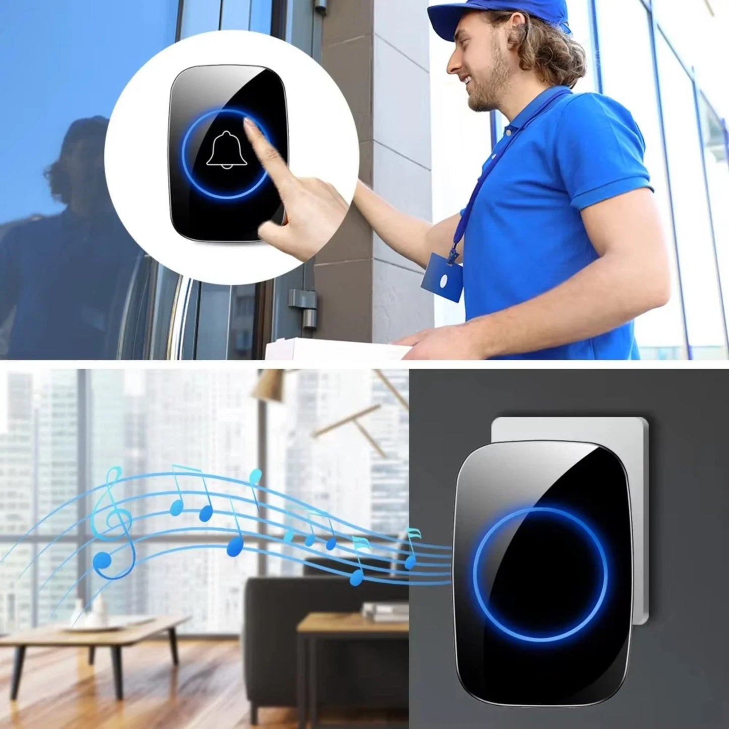 Wireless Doorbell Waterproof Range Door Bells Kit Cordless Plug-in Home Office