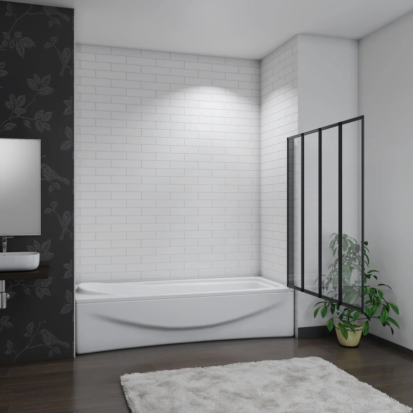 Matt Black 4 Fold Folding Bath Screen Shower Bathroom 4mm Glass Panel 900x1400