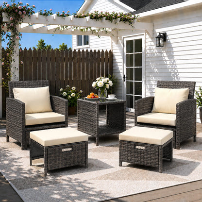 5 Piece Rattan Garden Furniture Patio Sofa Chairs Table Outdoor Conservatory Set