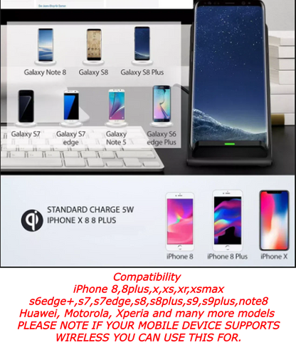 2 Coils Fast Wireless Charger Qi Charging Stand Fan For Samsung, iPhone, Huawei