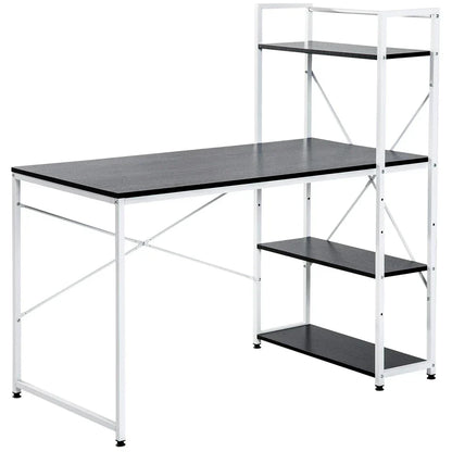 Computer Desk Laptop Table w/4-tier Bookshelf Metal Frame Black, White