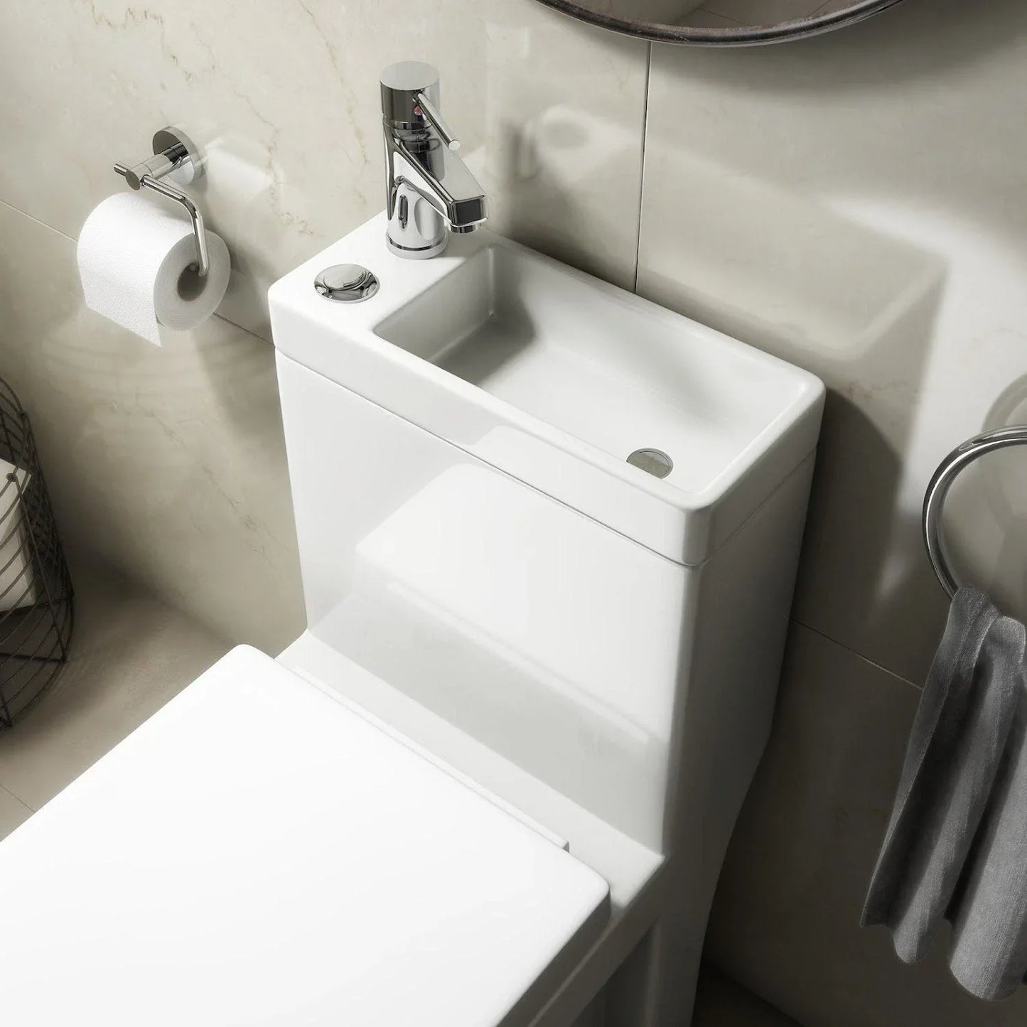 2 in 1 Close Coupled Toilet With Sink On Top Combo Space Saving Cloakroom Unit