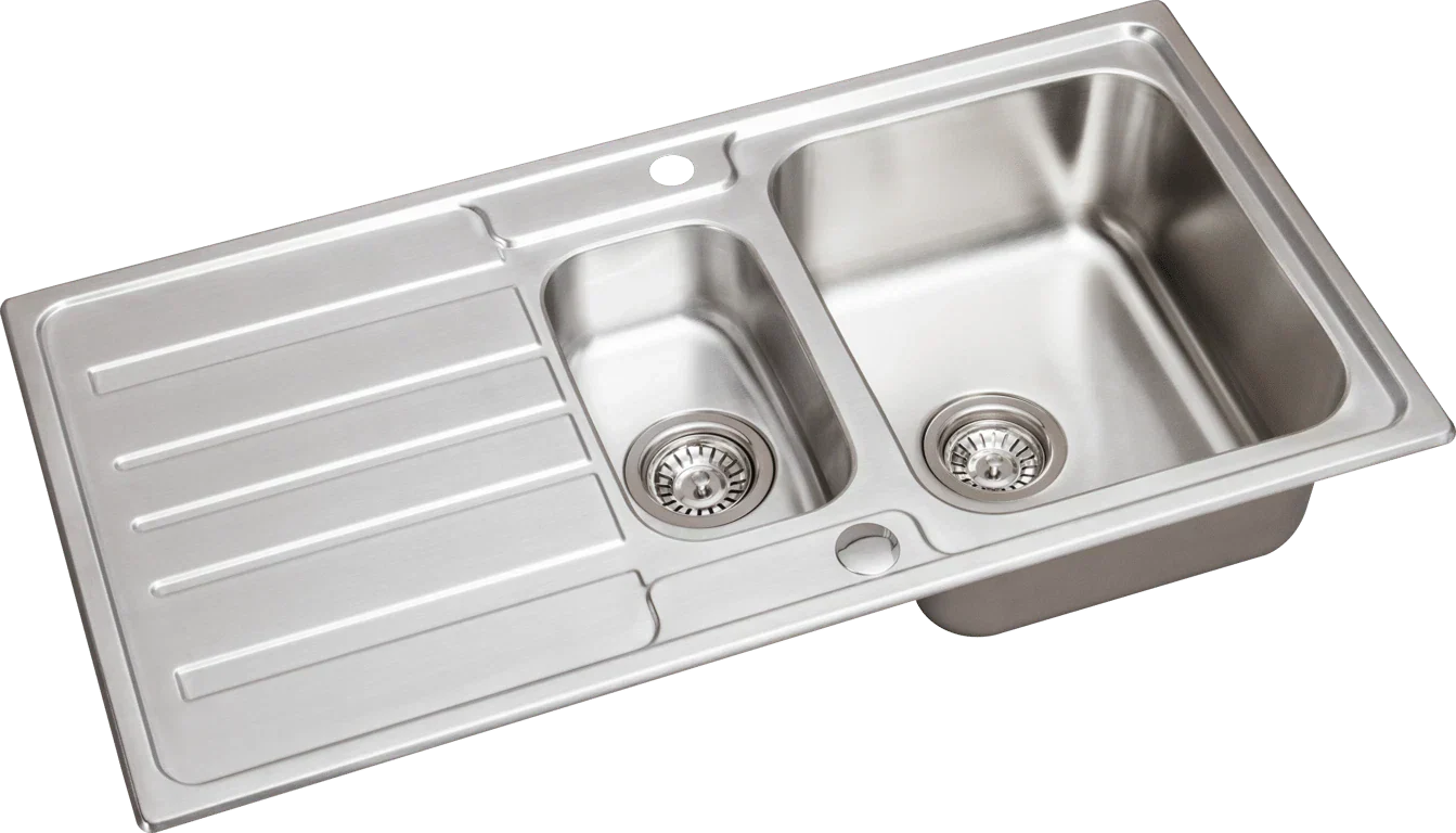 Stainless Steel 1.5 Bowl Inset Kitchen Sink Left Hand Modern Drainer Wastes