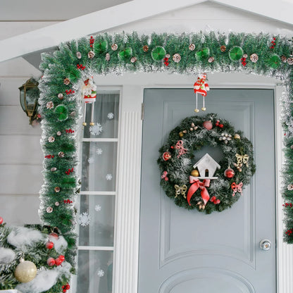 9ft Christmas Garland Snow Flocked With Lights Pinecones Berries Wreath Bushy