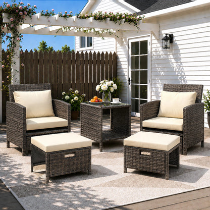 5 Piece Rattan Garden Furniture Patio Sofa Chairs Table Outdoor Conservatory Set
