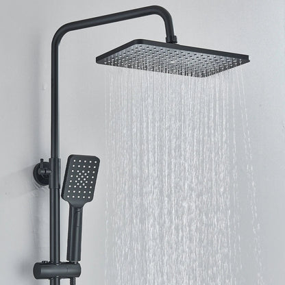 Black Exposed Bathroom Shower Twin Head Large Bar Set Square Valve Rail Hose Tap