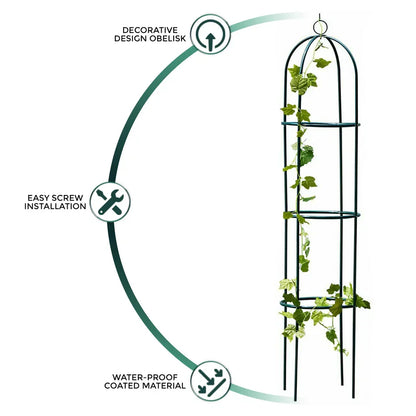 1.9M GARDEN OBELISK BLACK METAL OUTDOOR TRELLIS CLIMBING PLANT SUPPORT FRAME