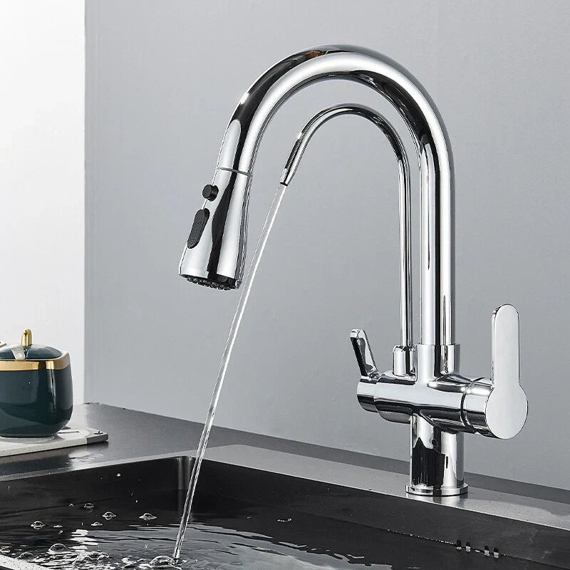 Modern Mono Kitchen Sink Mixer Taps 360° Pull Out Spray Spout Twin Lever 3 Way