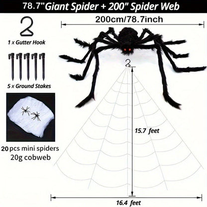 2M Big Spider+5M Web Set Halloween Haunted House Prop Indoor Outdoor Home Decor