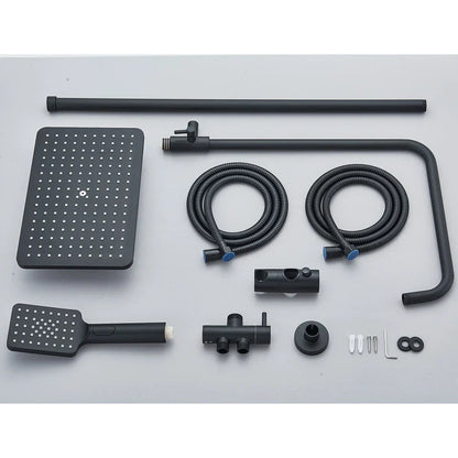 Black Exposed Bathroom Shower Twin Head Large Bar Set Square Valve Rail Hose Tap