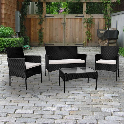 Outdoor Rattan Garden Furniture Sofa Set Patio Wicker Chairs Table 4Pieces