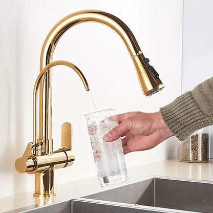 Modern Mono Kitchen Sink Mixer Taps 360° Pull Out Spray Spout Twin Lever 3 Way