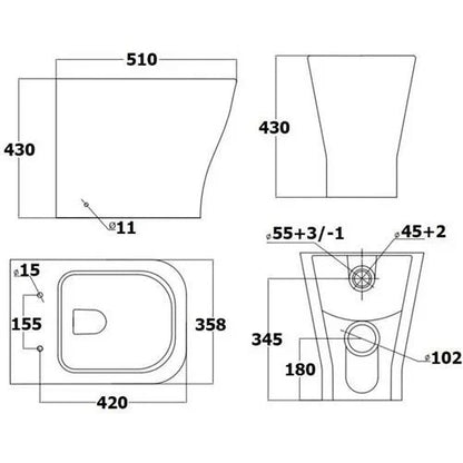 500mm Bathroom Toilet Soft Close Seat Back To Wall Cistern Furniture Unit White