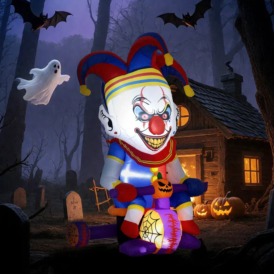 4ft Blow Up Halloween Inflatable Clown on Bicycle with 3 Built-in LED Lights