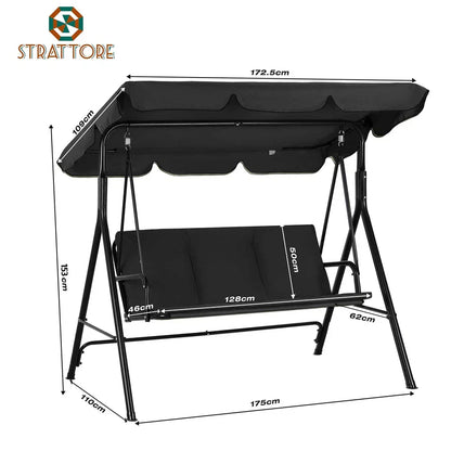 Garden Hammock Swing Chair 3 Seater Bench Canopy Patio Cushion Outdoor Strattore