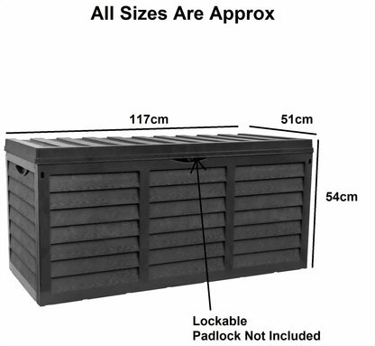 Black 320L Plastic Storage Box Garden Outdoor Shed Utility Cushion Chest Truck