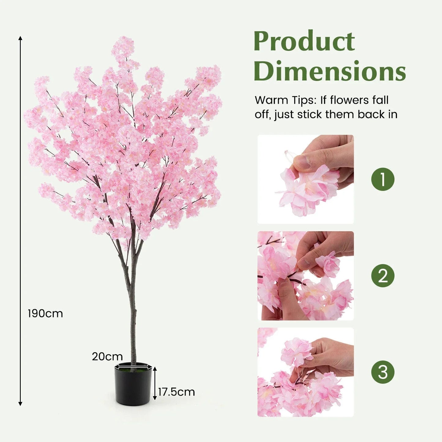190cm Tall Artificial Cherry Blossom Tree Faux Floral Plant 1170 Flowers