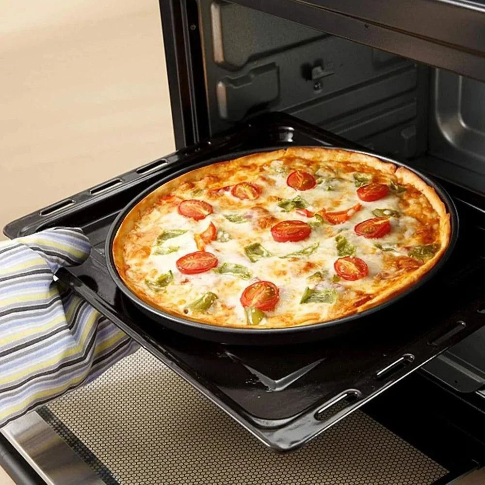 3Pcs Non-Stick Pizza Pan Carbon Steel Pizza Oven Tray Shallow Round Pizza Plate