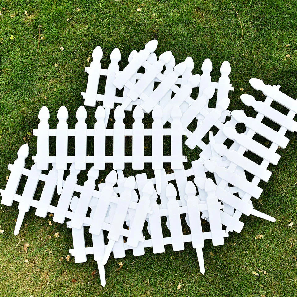 4,8,12 PCS White Plastic Picket Fencing Wooden Effect Lawn Border Edge Garden Edging