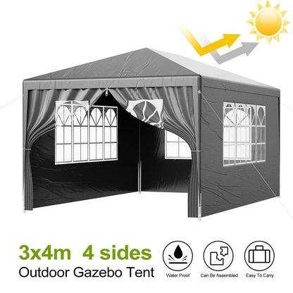 3m x 4m Grey Gazebo Tent – Outdoor Canopy with Removable Side Panels