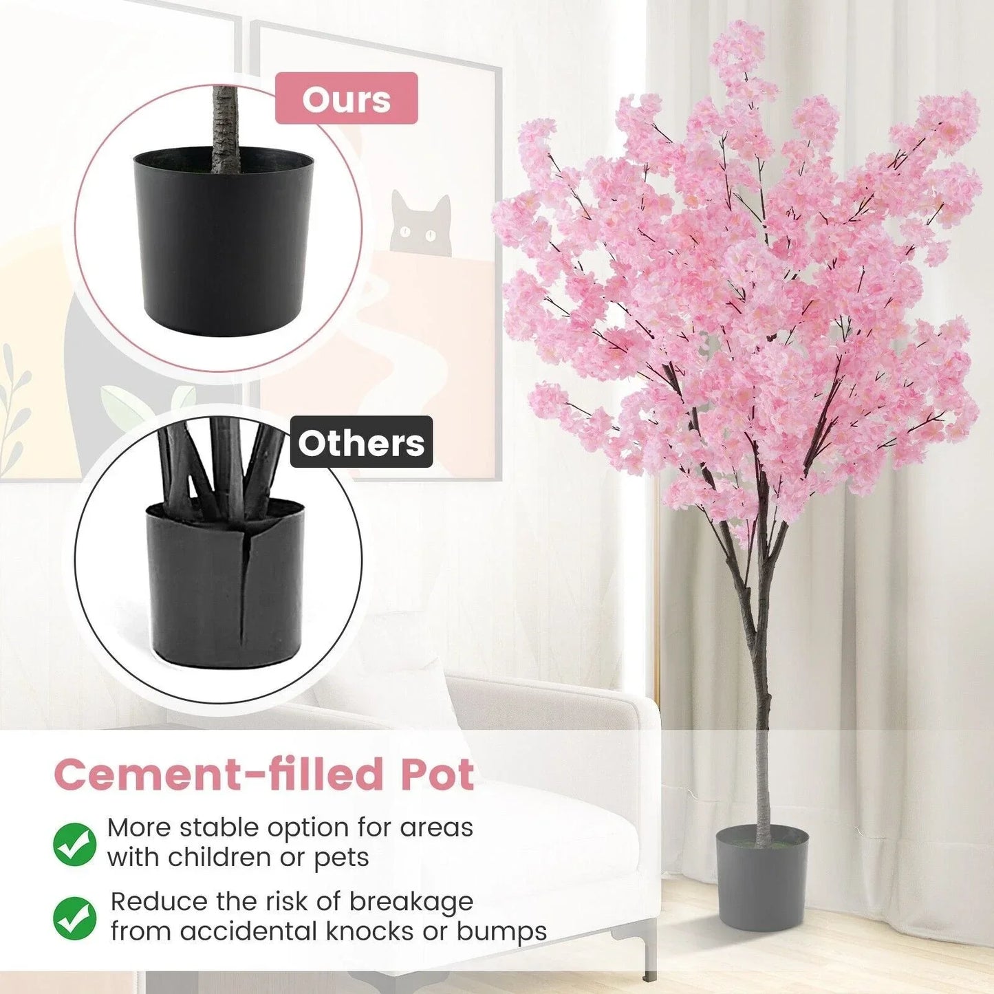 190cm Tall Artificial Cherry Blossom Tree Faux Floral Plant 1170 Flowers