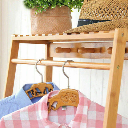 Bamboo Clothes Rail Rack Garment Stand with Top Shelf Shoe Storage Ladder Rails