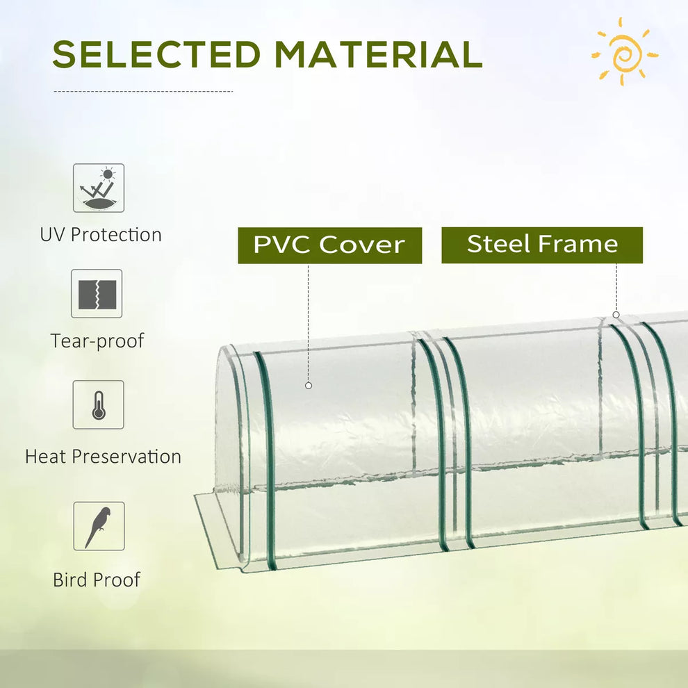 Tunnel Greenhouse Steel Frame for Garden w/ Zipper Doors