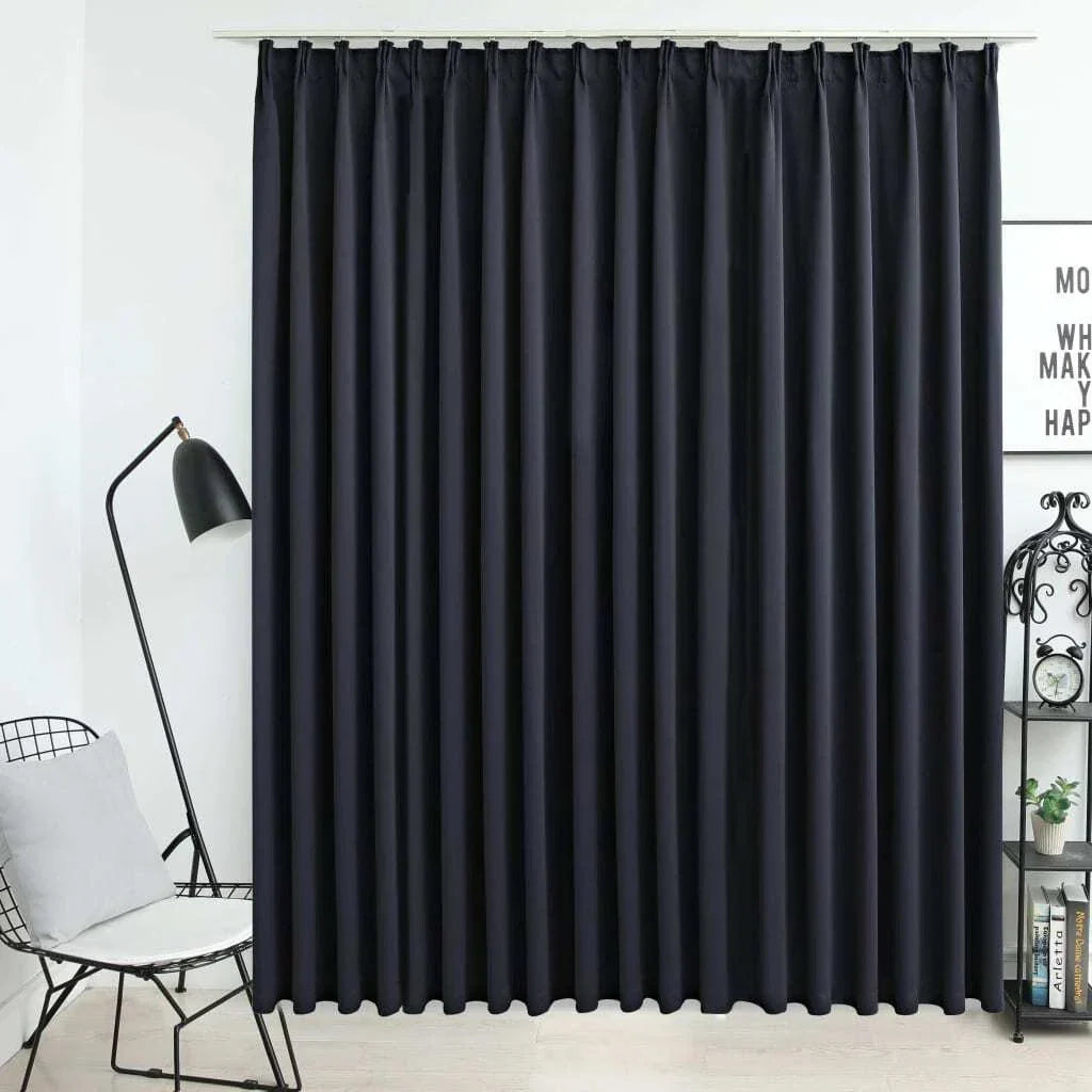 Blackout Curtain with Hooks Blind Drapery Window Covering ( Black)