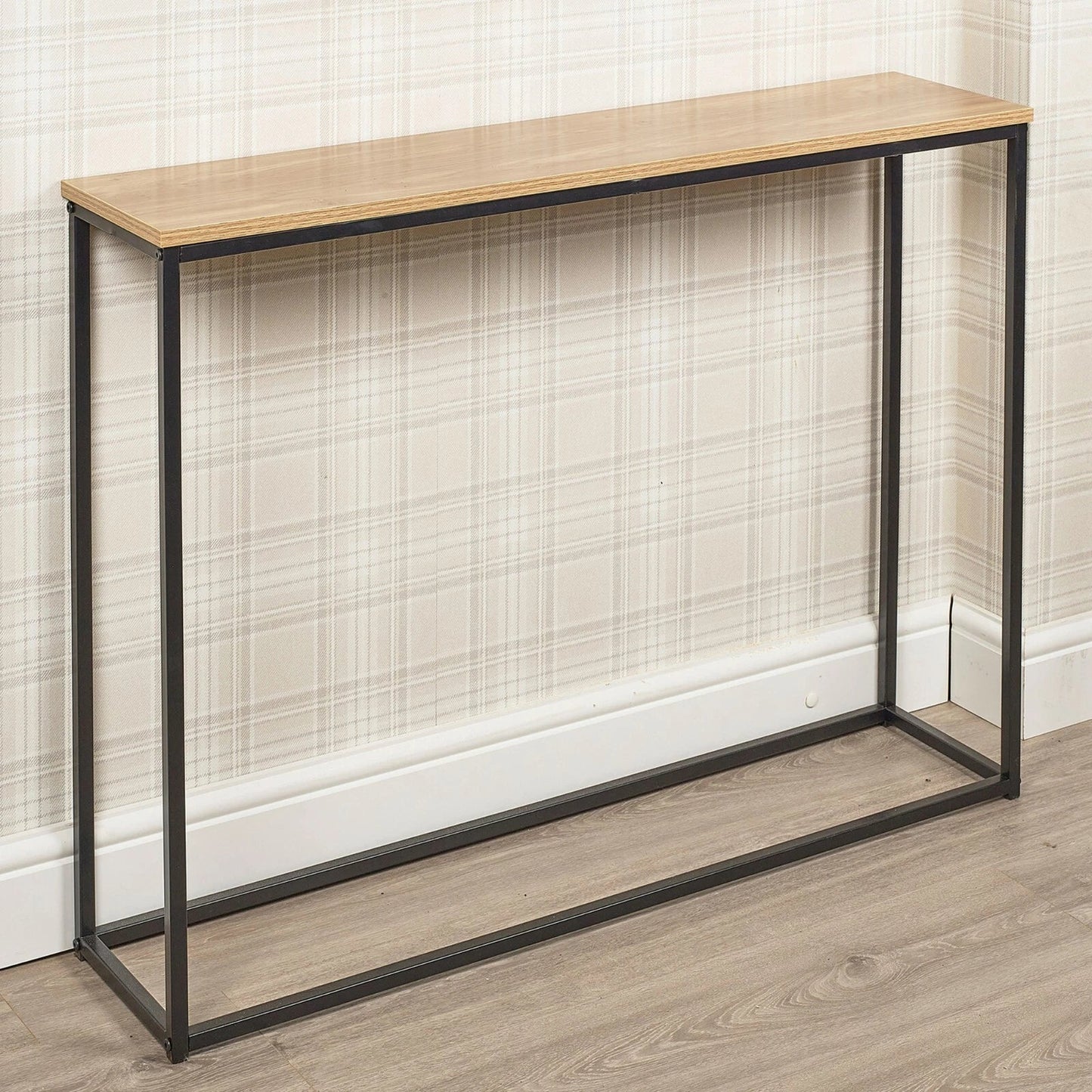 Wooden Free Standing Hallway Console Table Living Room Shelf Display Metal Legs