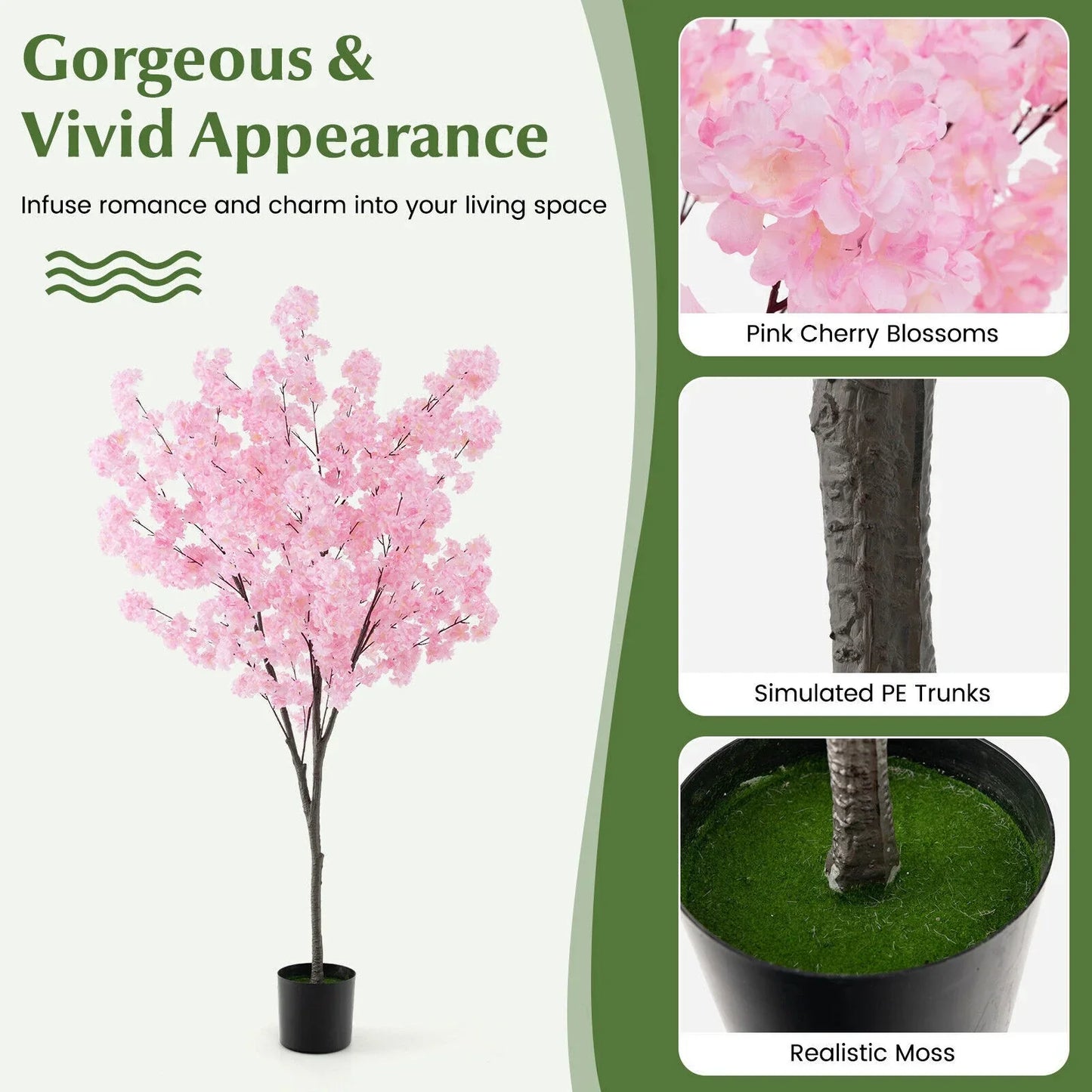 190cm Tall Artificial Cherry Blossom Tree Faux Floral Plant 1170 Flowers