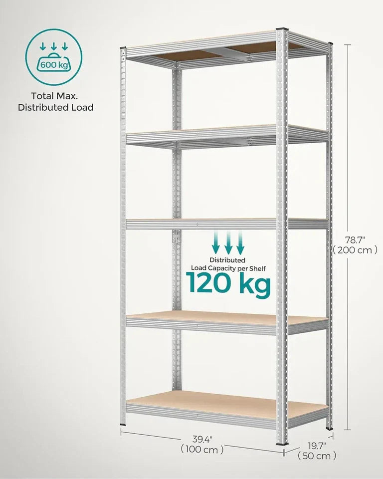 5 Tier Shelving Unit 200x100x50cm Heavy Duty Adjustable Storage Shelves