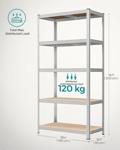 5 Tier Shelving Unit 200x100x50cm Heavy Duty Adjustable Storage Shelves