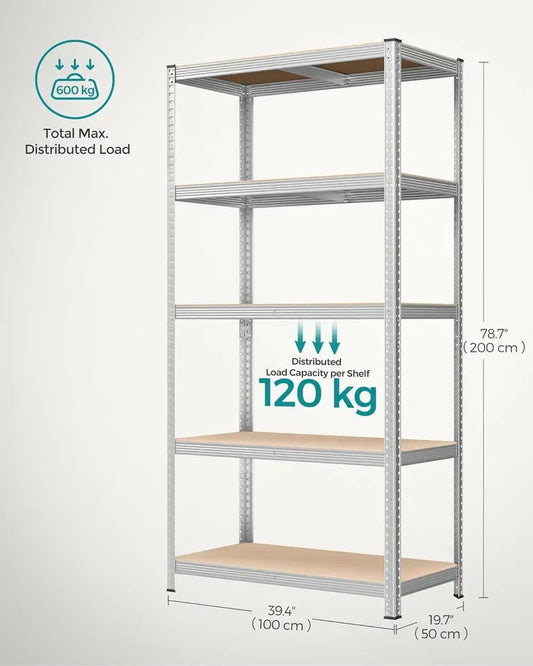 5 Tier Shelving Unit 200x100x50cm Heavy Duty Adjustable Storage Shelves