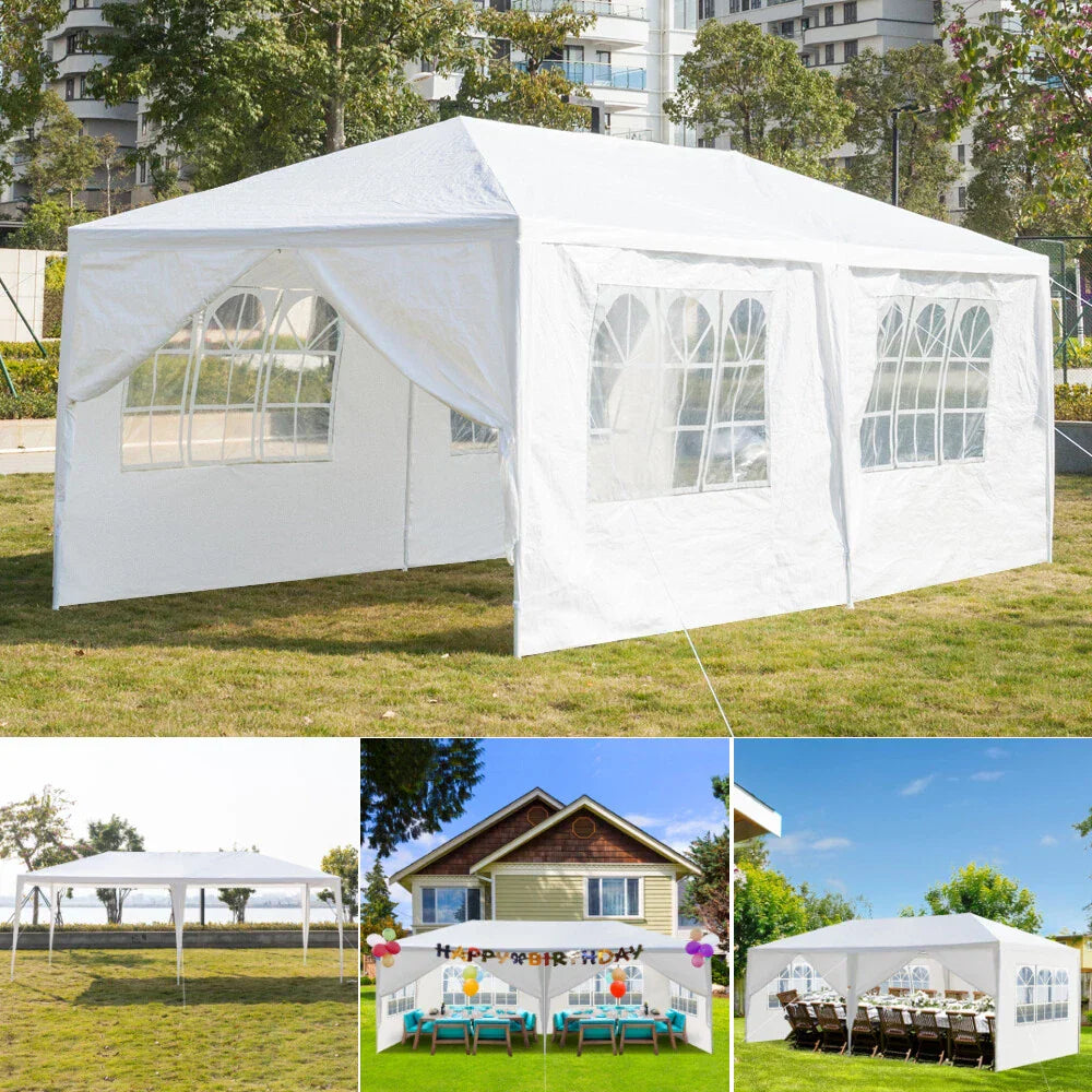 3x6M Gazebo Marquee Party Tent With 6 Sides Garden Patio Outdoor Canopy White UK