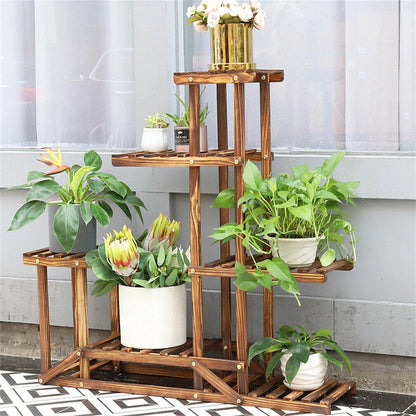 Wood Flower Display Plant Stand 5 Tier Corner Shelf Storage Rack Indoor Outdoor