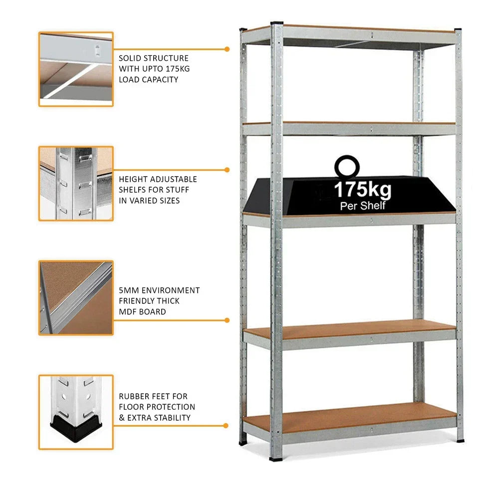 4x Metal 5 Tier Garage Shelves Shelving Unit Racking Storage 180 x 90 x 40cm
