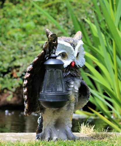 Garden Solar Ornament Owl Bird Light Up LED Lantern Statue Figurine Decor Patio