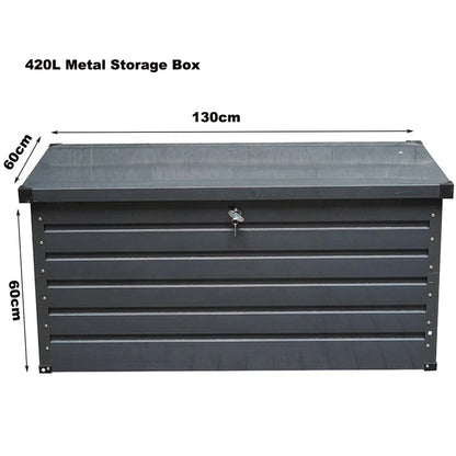 Dark Grey 420L Metal Storage Box Garden Outdoor Shed Utility Cushion Chest Truck