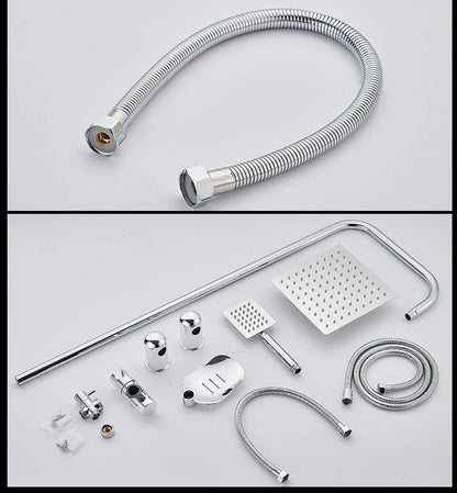Shower Kit Twin Head 2 Mixer Shower Heads Rail Hose Riser Square Bathroom Set