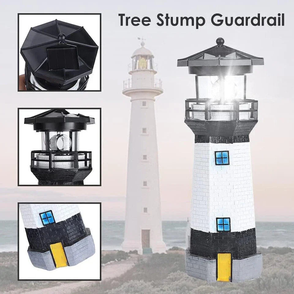 Solar Powered Lighthouse Rotating Led Garden Light House Decoration Ornament UK