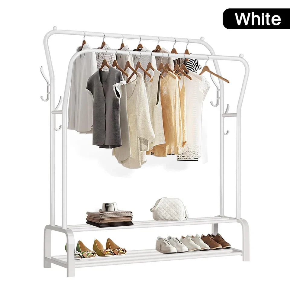 Heavy Duty Metal Double Rail Clothes Garment Hanging Rack Shelf Display Stand UK
