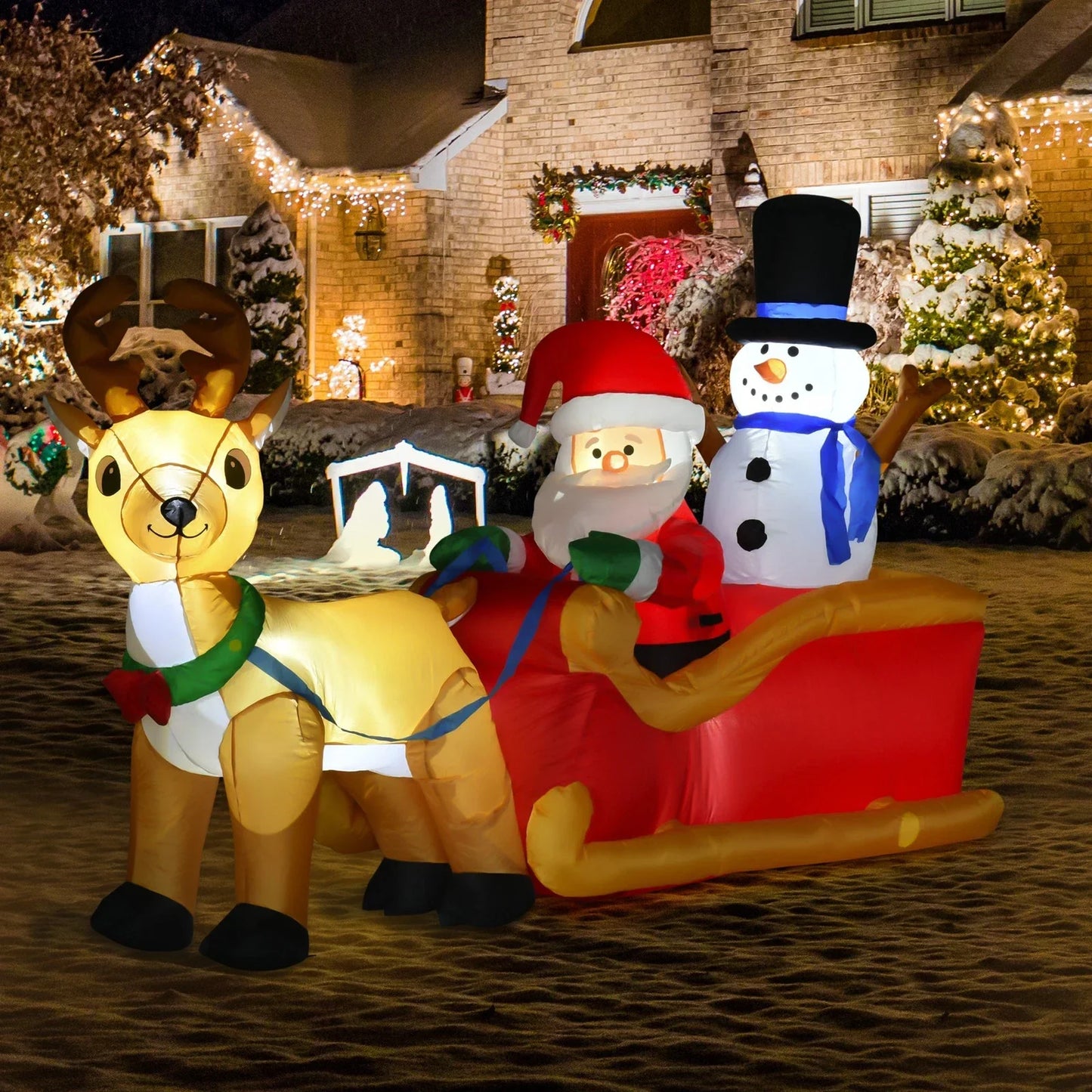 6.5ft Christmas Inflatable Santa Claus on Sleigh Deer LED Lighted for Decoration
