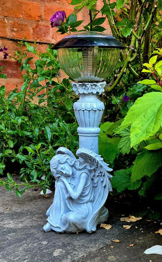 Solar Fairy Angel Cherub Statue Pond Lantern Decoration 42cm