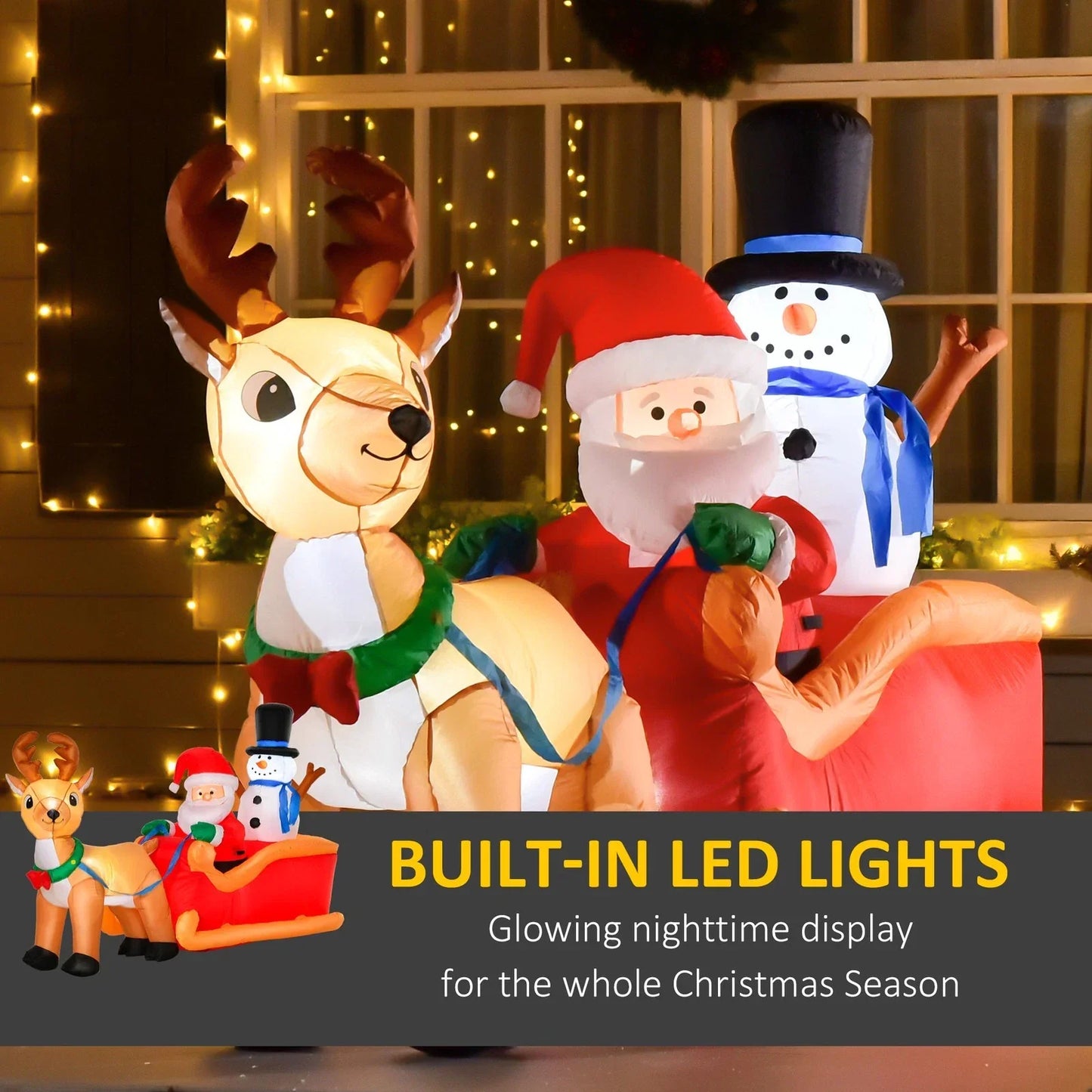 6.5ft Christmas Inflatable Santa Claus on Sleigh Deer LED Lighted for Decoration