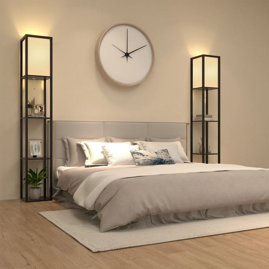 Floor Lamp Free Standing Wood 3-Tier Storage Shelf Reading Bedroom Living Room