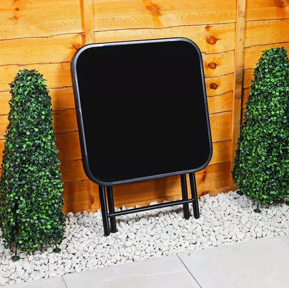 Garden Furniture Glass Top Side Table Patio Rattan Foldable Drinks Coffee Black