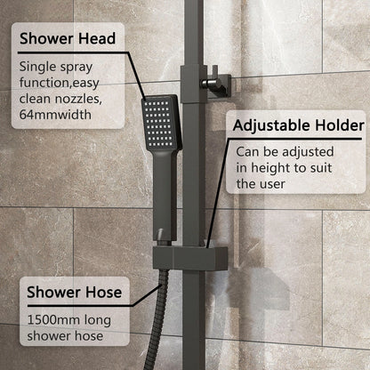 Bathroom Thermostatic Exposed Shower Mixer Twin Shower Head Square Bar Set Black
