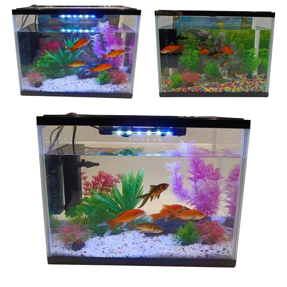 26L LED Glass Aquarium Fish Tank Starter Kit Fish Net, Led Light Air Pump