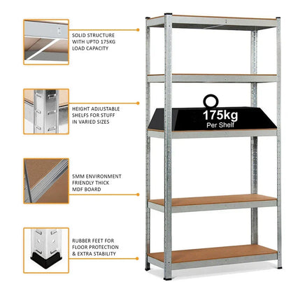 4x Metal 5 Tier Garage Shelves Shelving Unit Racking Storage 150 x 70 x 30cm