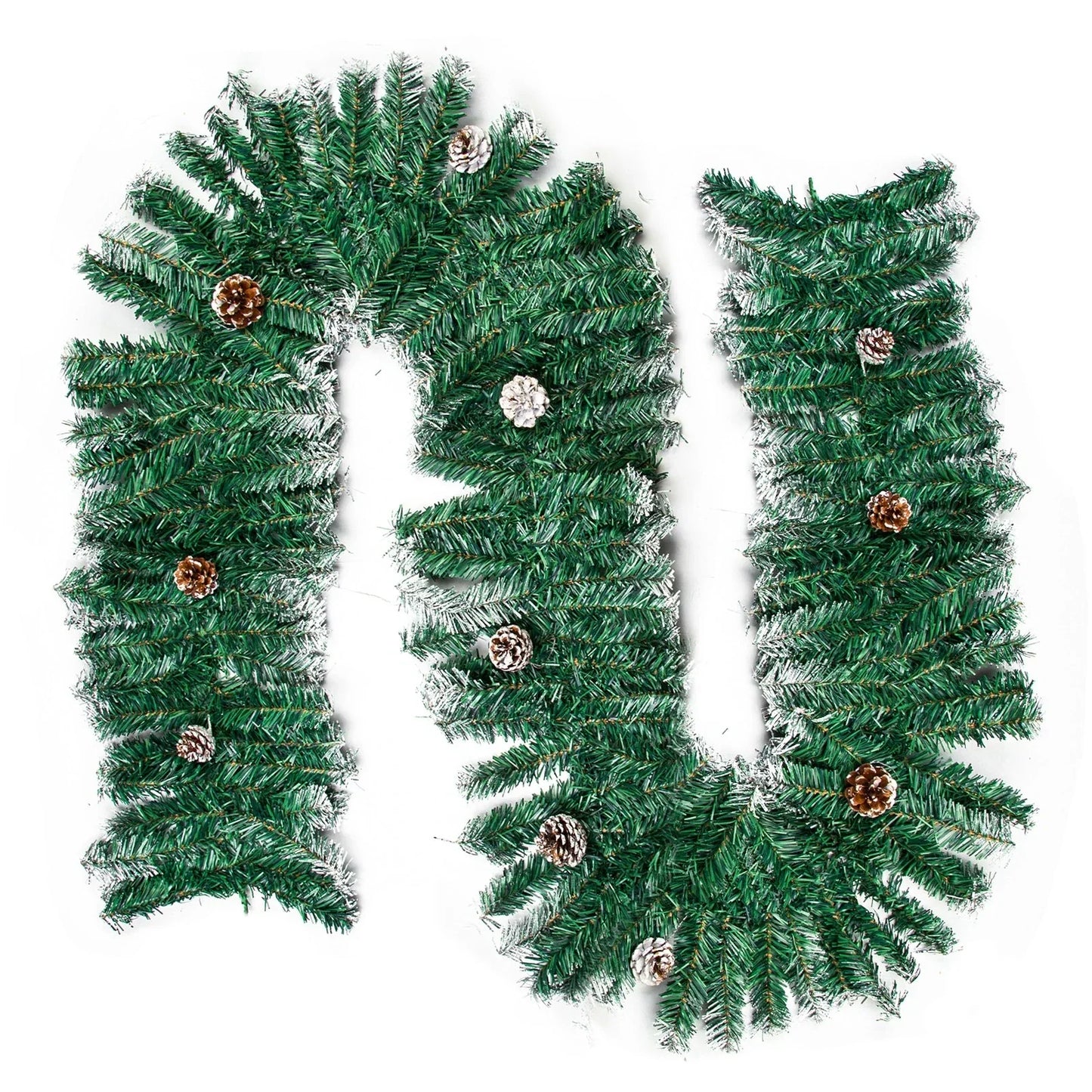 9ft Christmas Garland Snow Flocked With Lights Pinecones Berries Wreath Bushy